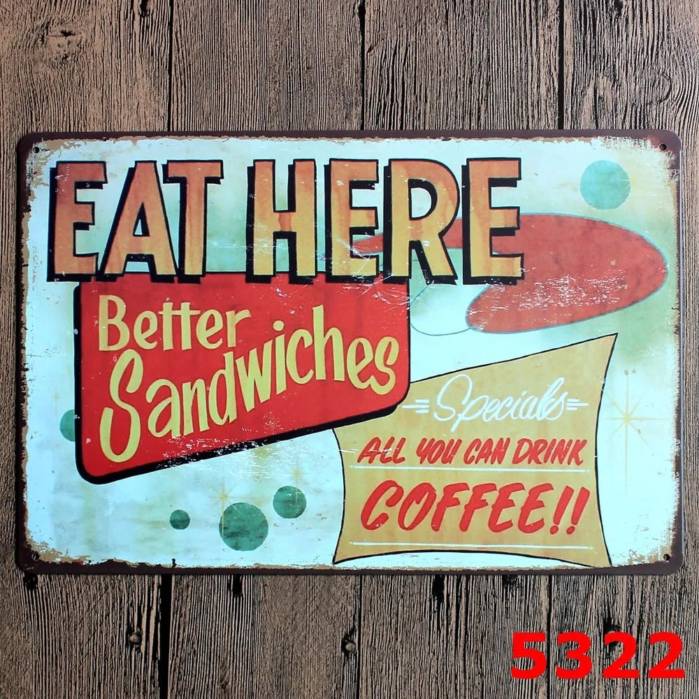 Retro barbecue hamburger beer tin painting wall art 20x30cm iron