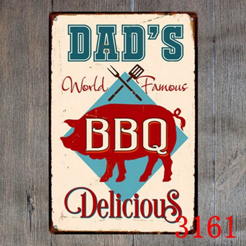 Retro barbecue hamburger beer tin painting wall art 20x30cm iron