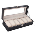 Black wooden watch storage box with 6-digit display window, dimensions 30x11x8cm