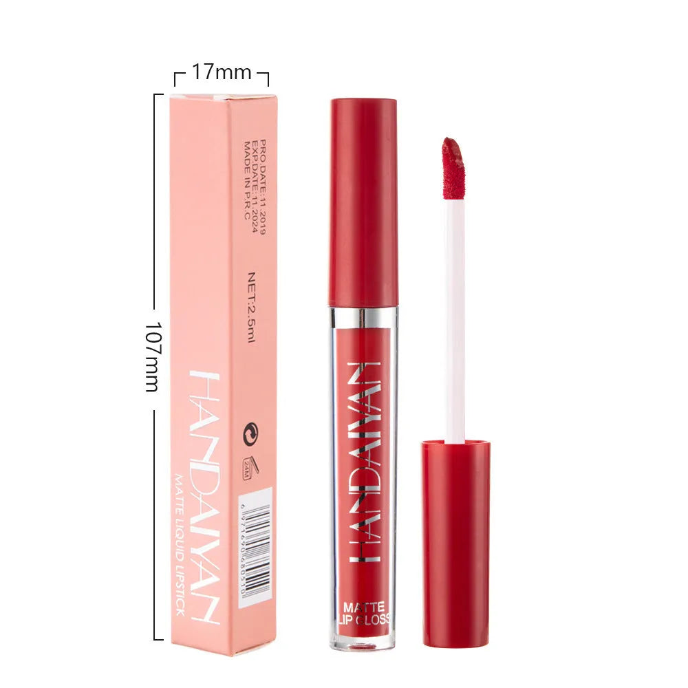 HANDAIYAN matte non-fading liquid lipstick tube in one of 12 colour options, 2.5ml net content.