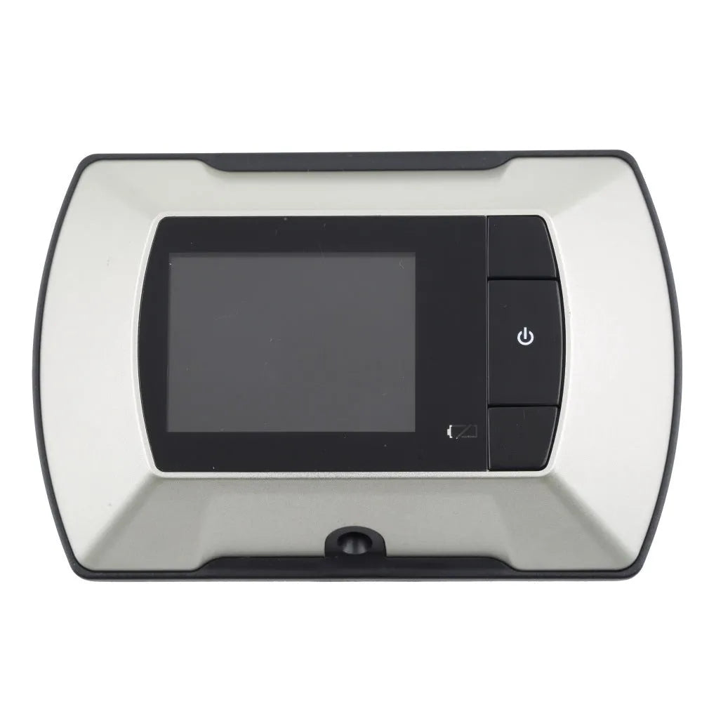 LCD digital door peephole monitor and outdoor camera unit for wireless home security viewing.