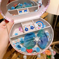 Princess headdress hair clip jewellery set with 26 cloth cartoon character pieces in storage box