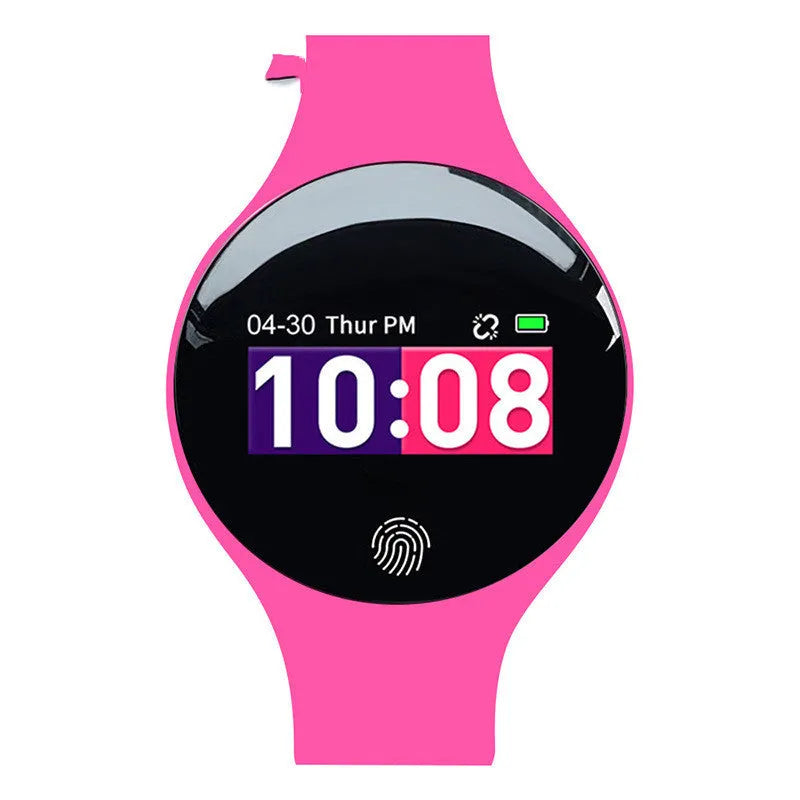 Smart watch with Bluetooth connectivity, vibrating alarm, and pedometer on adjustable strap