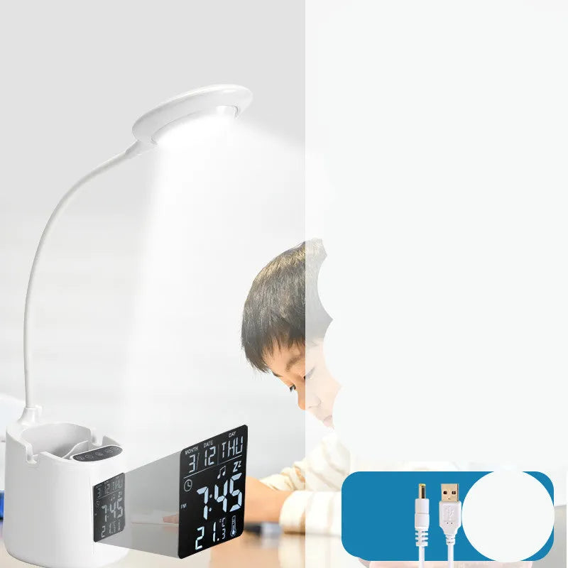 White desk lamp with touch switch for study environments featuring eye protection and USB charging