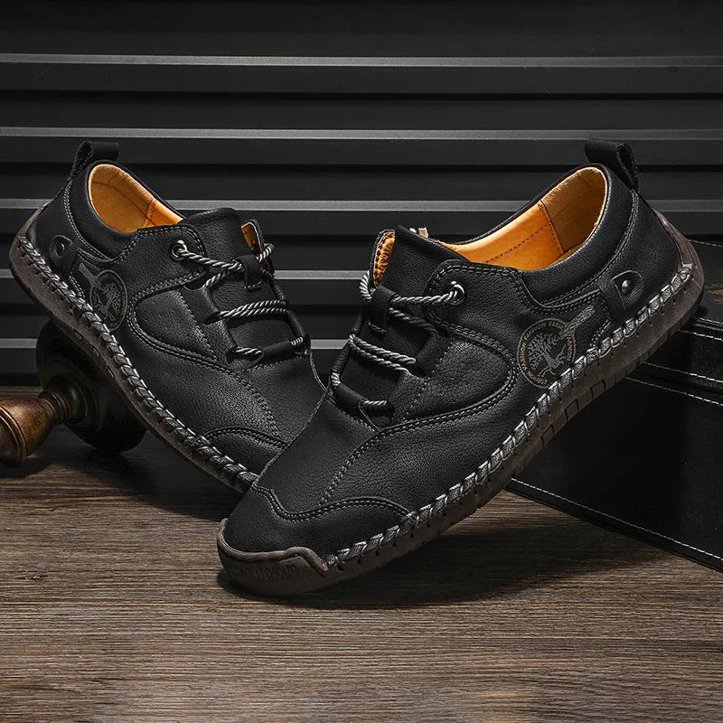 Men's plain pattern casual leather shoes with round toe and microfiber upper in three colour options