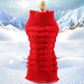 Wool knit dog sweater shown in a red colour with thin red lines, sized for a small dog.