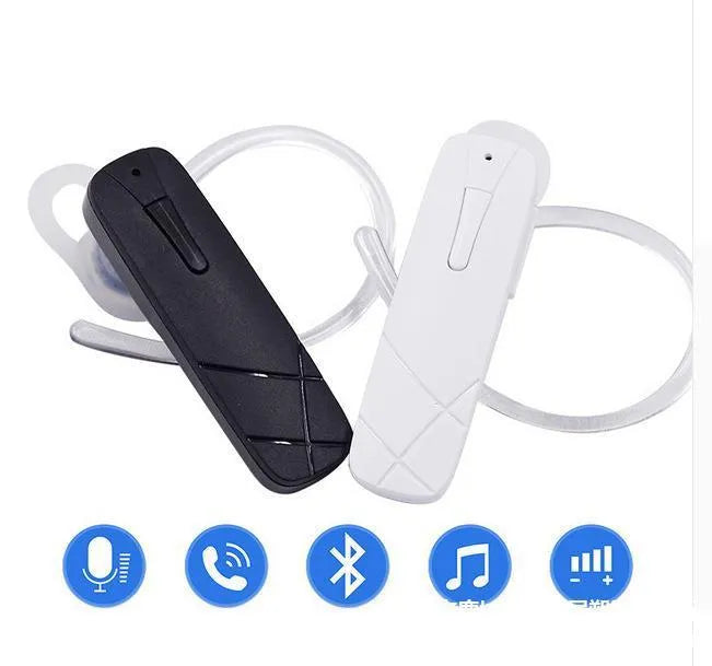 Black and white Bluetooth V4.1 wireless earphones with earplug design showing battery display