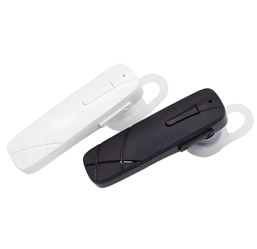 Black and white Bluetooth V4.1 wireless earphones with earplug design showing battery display