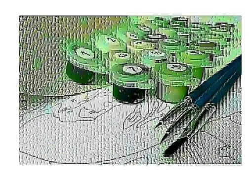 Digital painting DIY kit components with linen canvas in A1A colour on wooden table