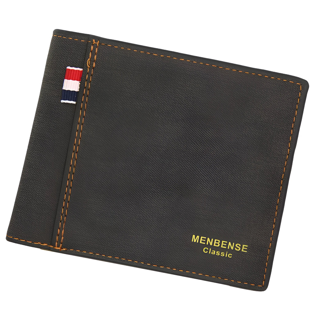 Men's retro style tri-fold wallet showing large capacity design