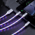 USB streamer data cable with colourful marquee lighting and three branch connectors