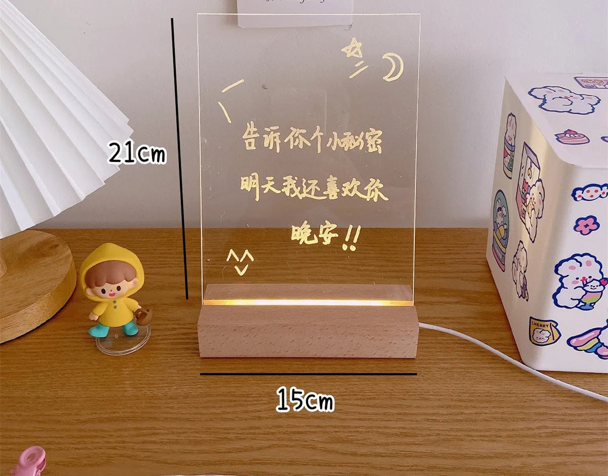 Configurable LED bedside night light with seven options including message board designs