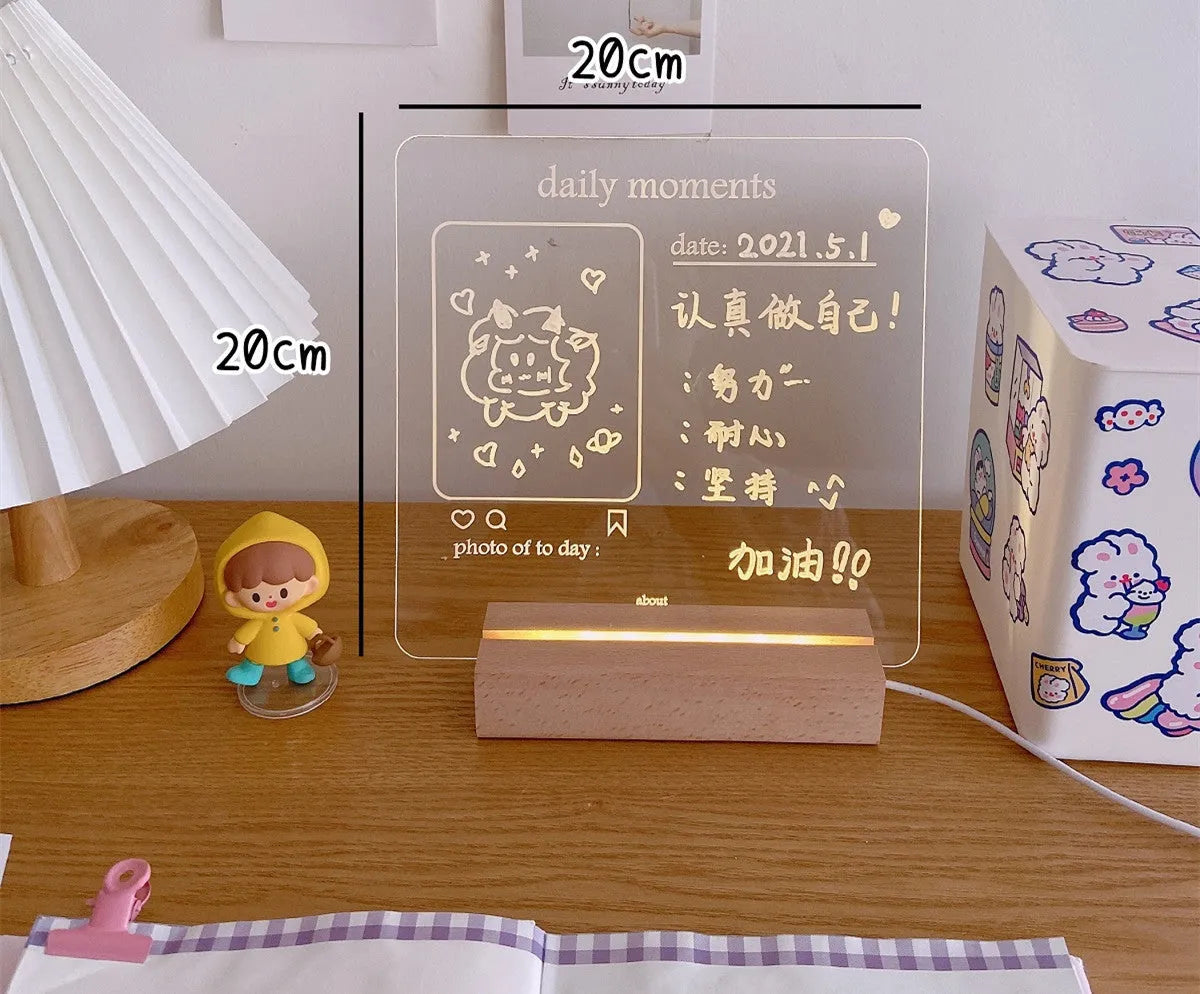 Configurable LED bedside night light with seven options including message board designs
