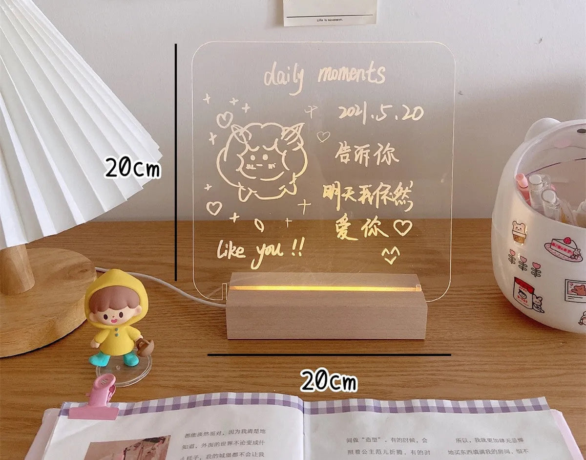 Configurable LED bedside night light with seven options including message board designs