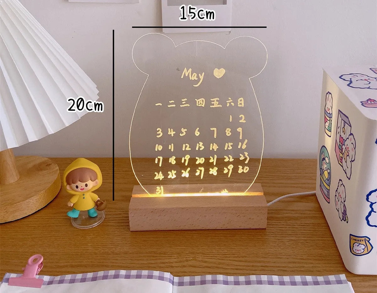 Configurable LED bedside night light with seven options including message board designs