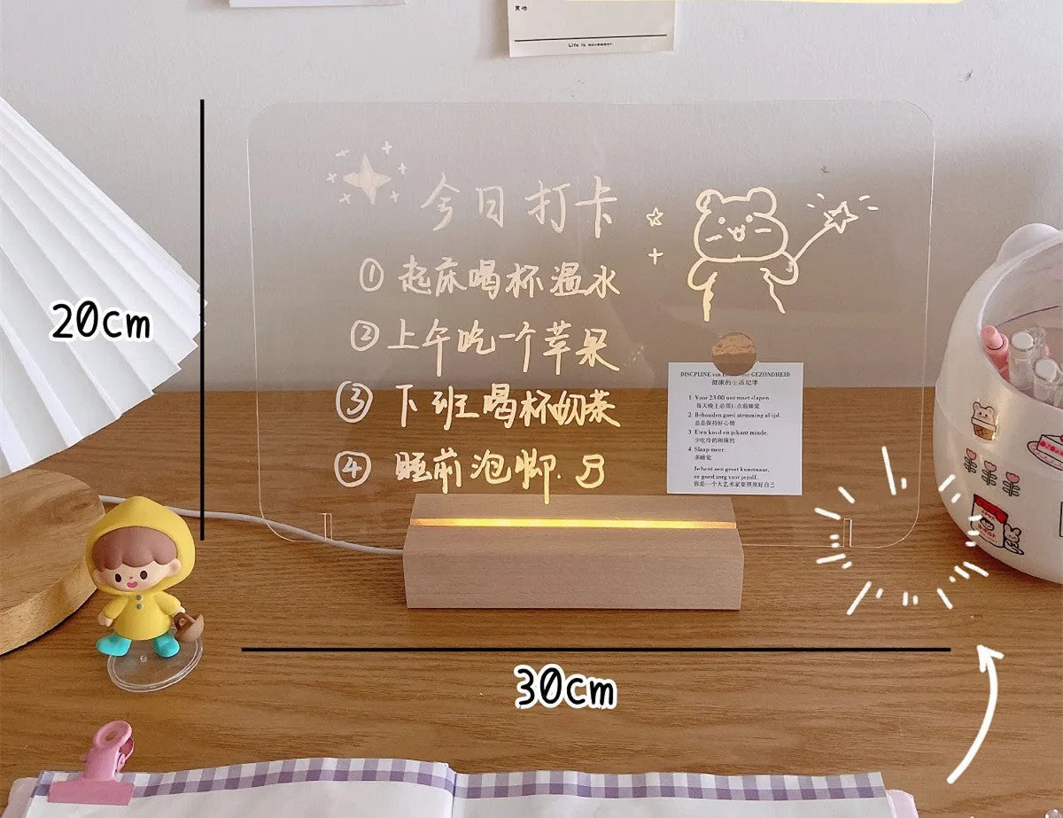 Configurable LED bedside night light with seven options including message board designs