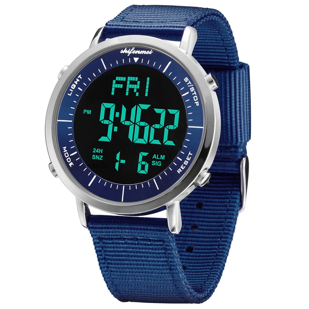 Shifenmei digital sports watch with 10 metre water resistance on wrist