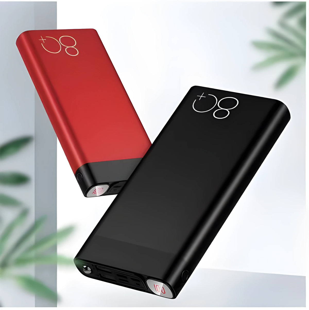 20000mAh power bank with alloy shell, digital display, LED flashlight, black or red, 146x76x24mm