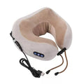 Brown U-shaped electric neck massager with massage heads for shoulder and cervical relaxation