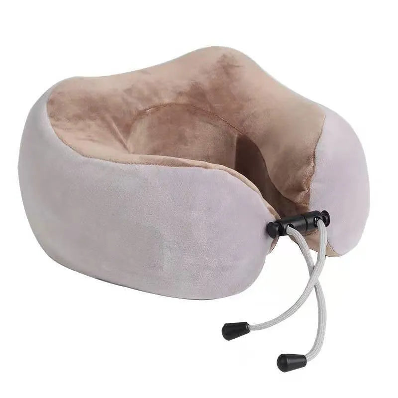 Brown U-shaped electric neck massager with massage heads for shoulder and cervical relaxation