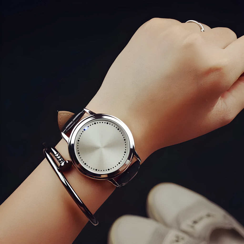 Digital electronic watch with blue light display in black and white colour options