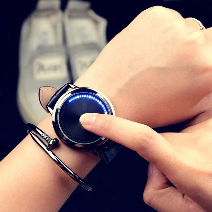 Digital electronic watch with blue light display in black and white colour options