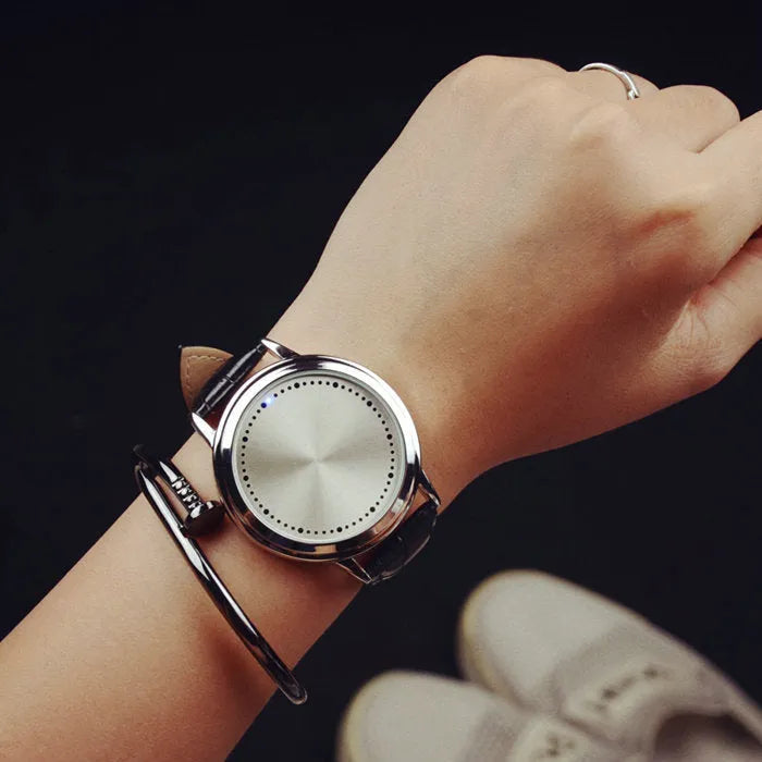 Digital electronic watch with blue light display in black and white colour options