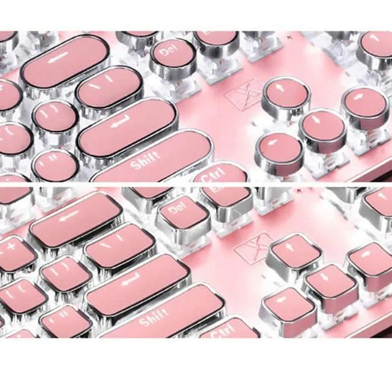 Silver pink mechanical keyboard with green switches and white backlighting