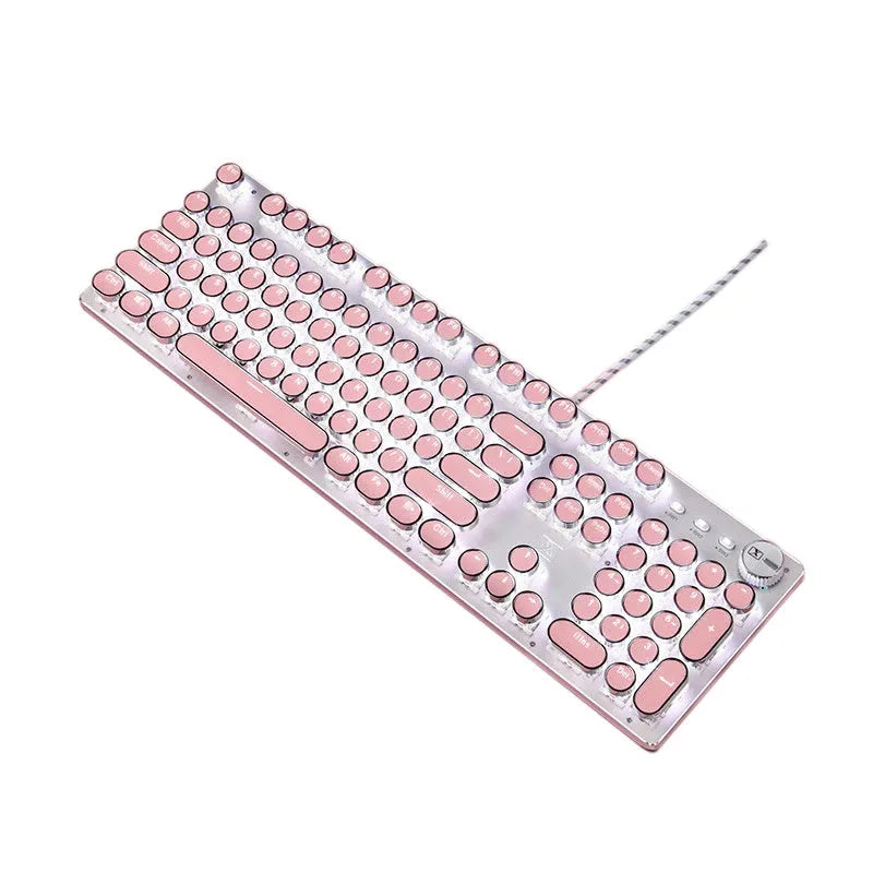 Silver pink mechanical keyboard with green switches and white backlighting