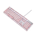 Silver pink mechanical keyboard with green switches and white backlighting