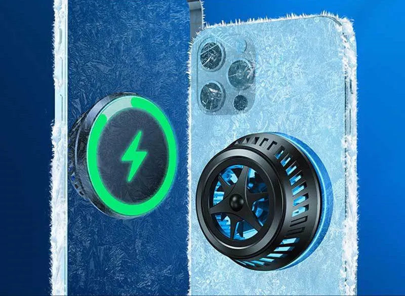 Black magnetic phone cooler charging stand for Apple iPhone 12 12 Pro 12 Pro Max with small fan and liquid cooling