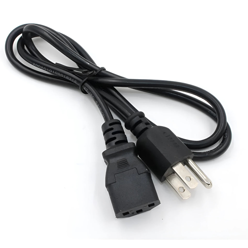 Black US power cord with three-pin plug and 1.2m length
