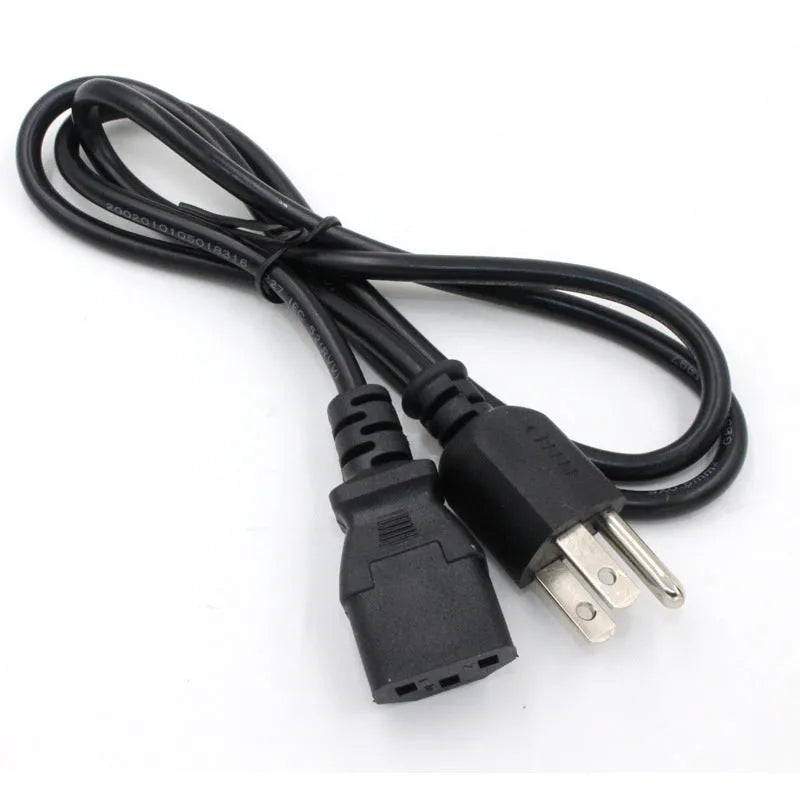 Black US power cord with three-pin plug and 1.2m length