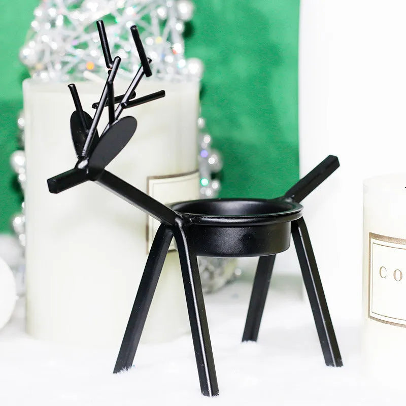 Black iron deer candlestick with elk bracket design for Christmas table decoration