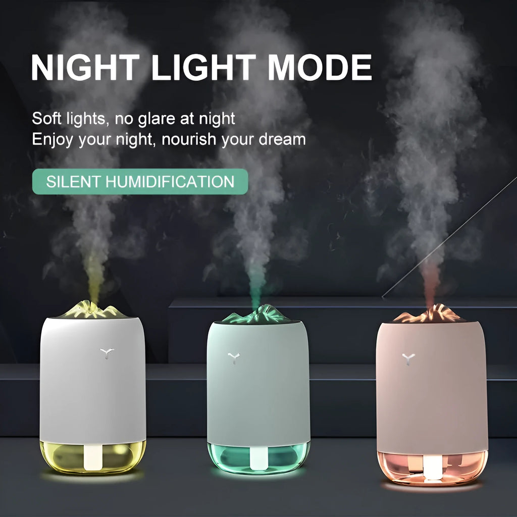 260ml mini USB ultrasonic humidifier in pearly white, peach pink, or turquoise green with warm night light