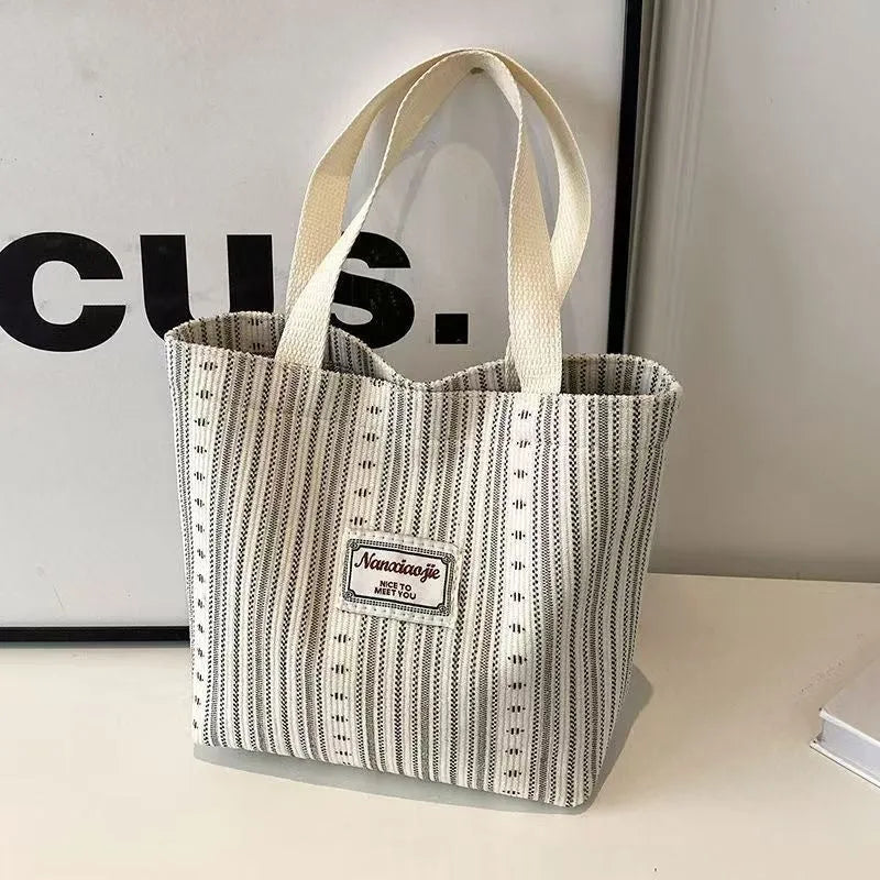Japanese style corduroy handbag in ivory white, grey or dark brown colour