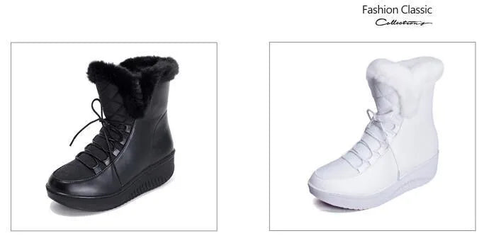 Women's water-resistant winter boots in black with plush lining and 3cm platform sole