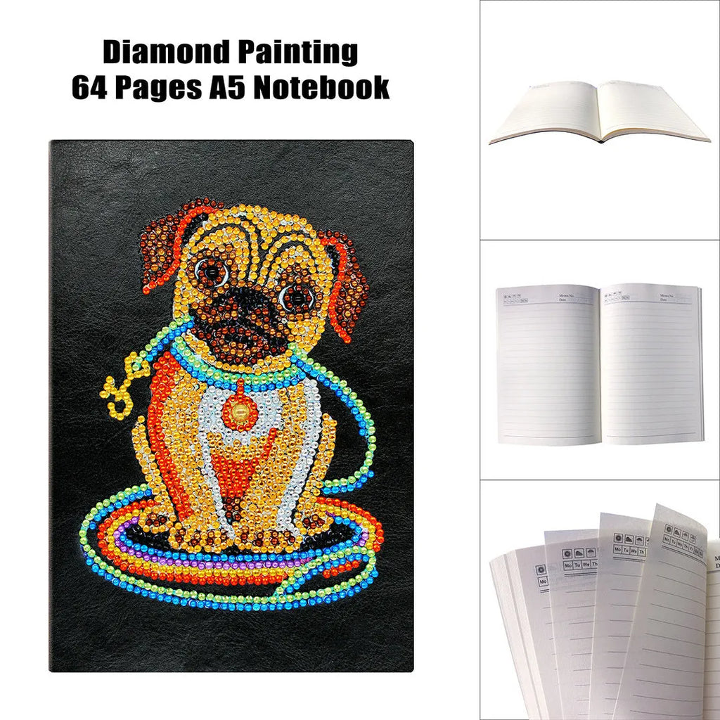 Black A5 DIY diamond painting notebook with 50 blank pages for craft projects