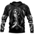 Adult black hooded sweatshirt with a large white 3D skull anime graphic on the front.