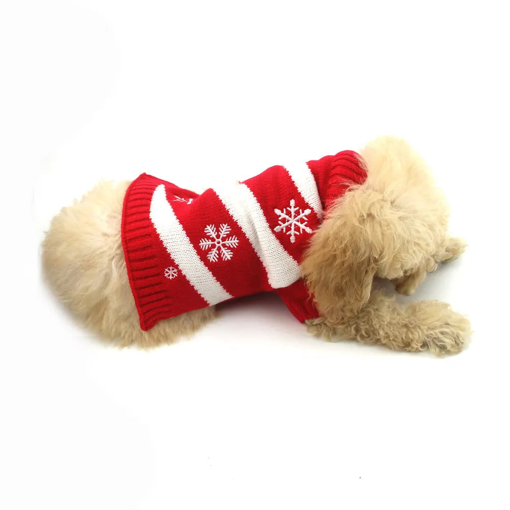 Polyester Christmas pet sweater in Black, Deer, Grey or Red, available in six sizes from XXS to XL with size chart
