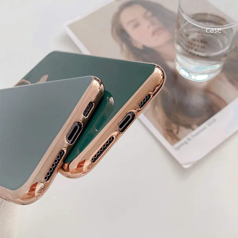 Luxury plating love TPU phone case in solid blue colour on an iPhone