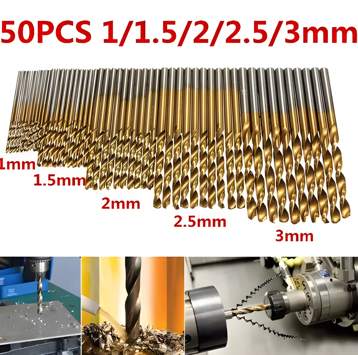 50-piece titanium coated HSS steel high-speed drill bit set for hand tools
