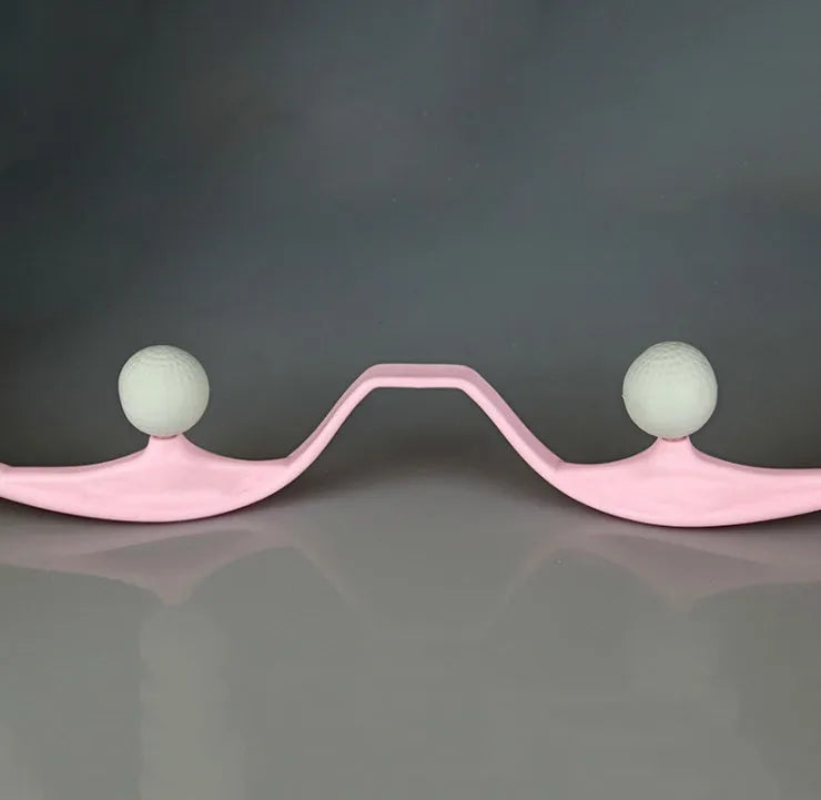 Plastic neck massager with hand roller for trigger point therapy in pink, blue, or green colours with removable heads
