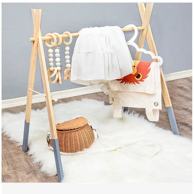 Polished wooden baby infant fitness frame decorative toy, 45cm by 37.5cm by 47.5cm, wooden ornament
