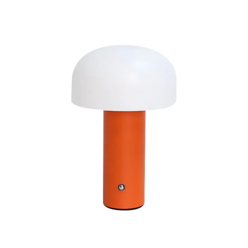 USB table lamp with dual power options in black, green, orange, or white plastic construction