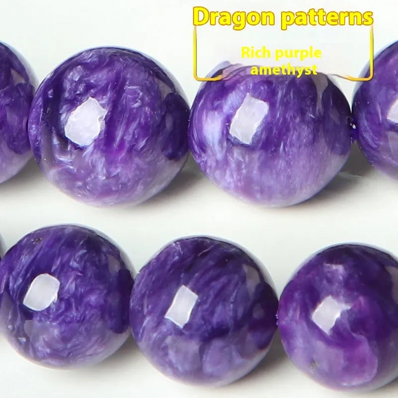 Natural transparent charoite crystal bracelet with platinum setting showing four bead size options