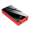 Black or red 40000 mAh power bank with LCD display showing rectangular plastic design