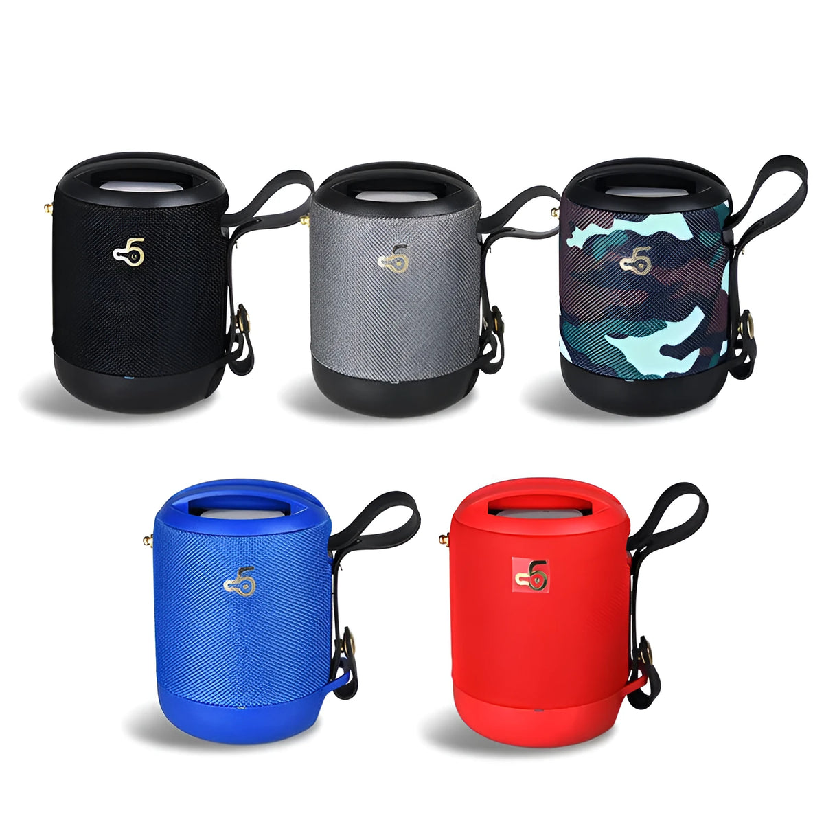Waterproof portable bluetooth speaker in black with carrying strap