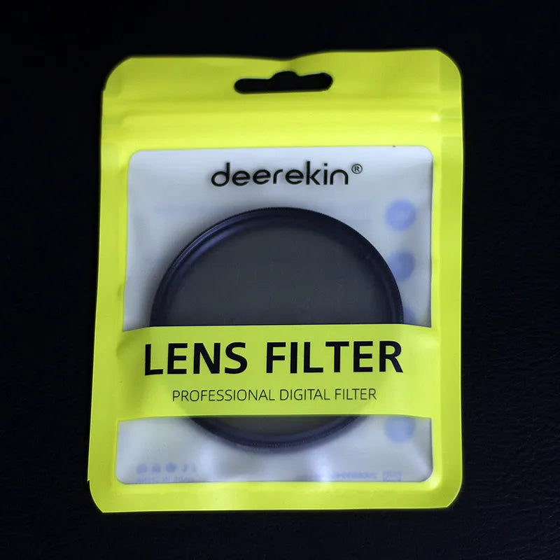 ND8 neutral density camera filter with aviation aluminium frame showing lens thread options from 49mm to 82mm