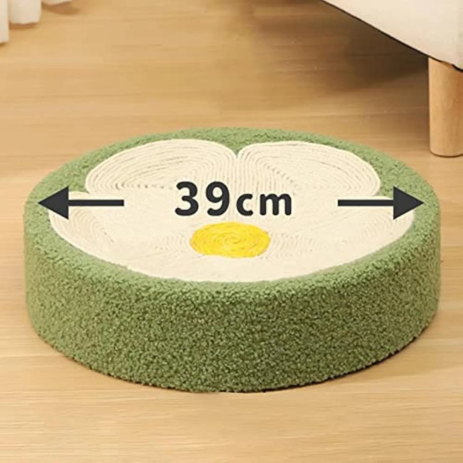 Green sisal cat scratcher bowl lounge bed with round deep design measuring 39cm diameter